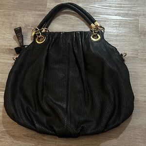 Cynthia Rowley Black Textured Leather Shoulder Bag with Gold Accents